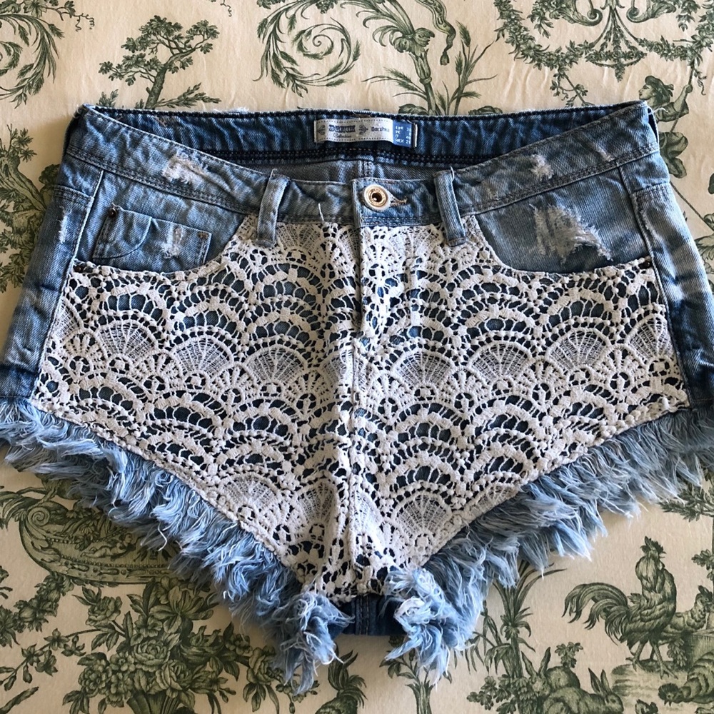 Denim and lace short
